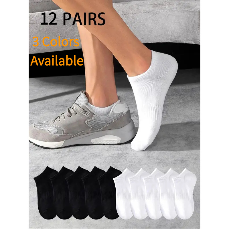 Badminton Game - 12Pairs Unisex Sports No-Show Socks White